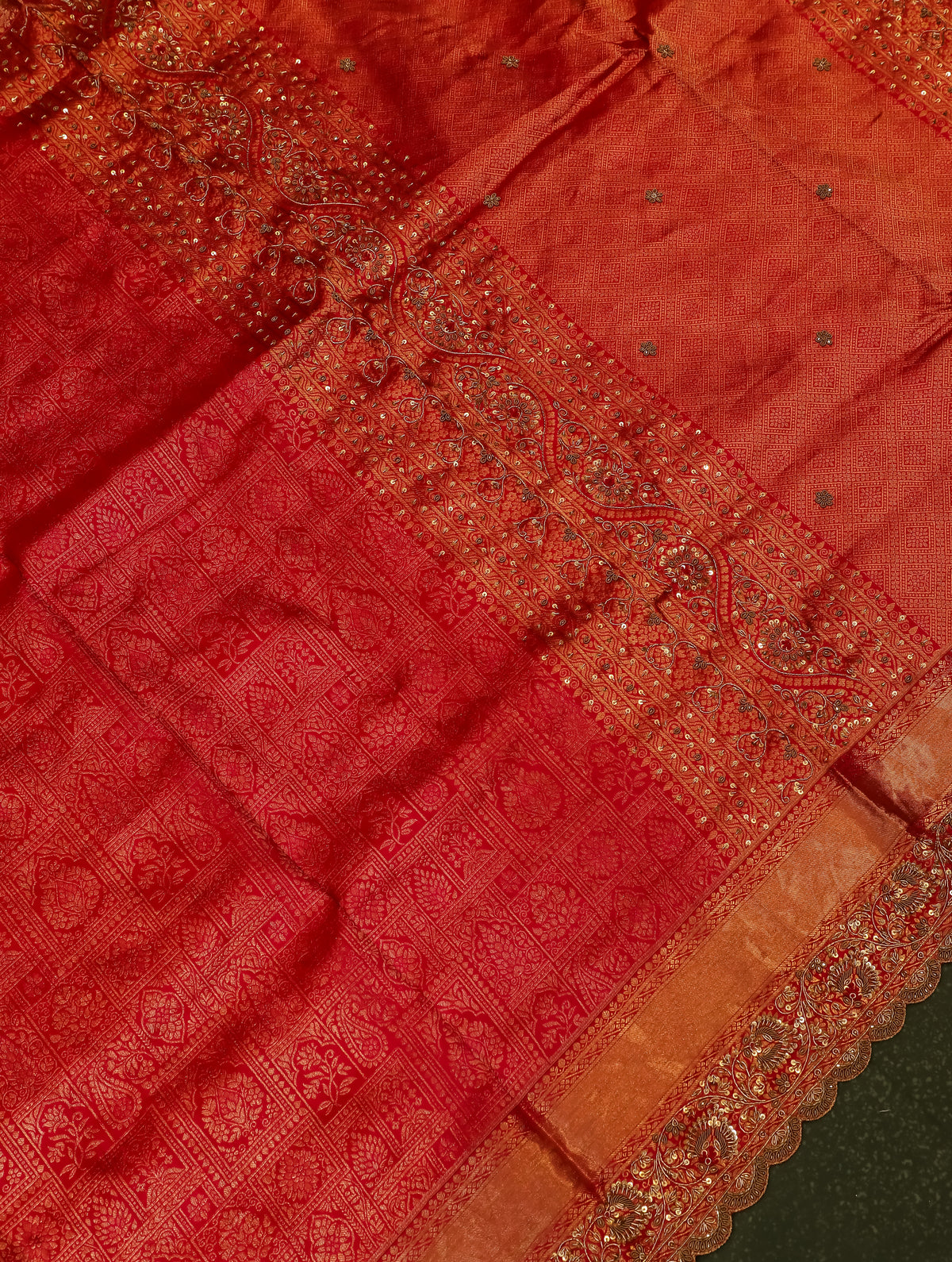 Designer Red Katan Silk Saree