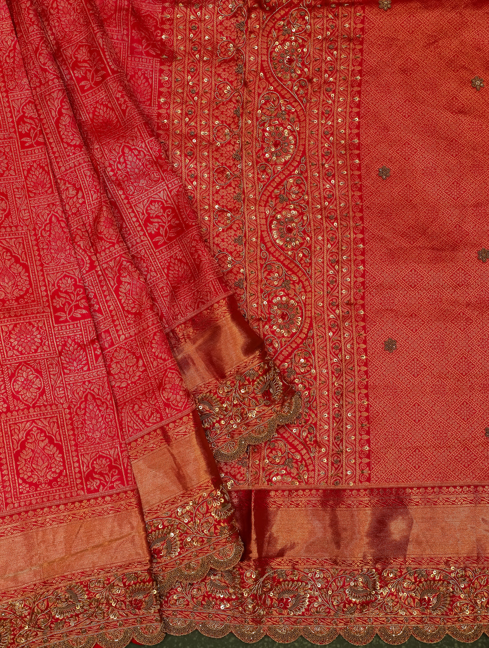 Designer Red Katan Silk Saree