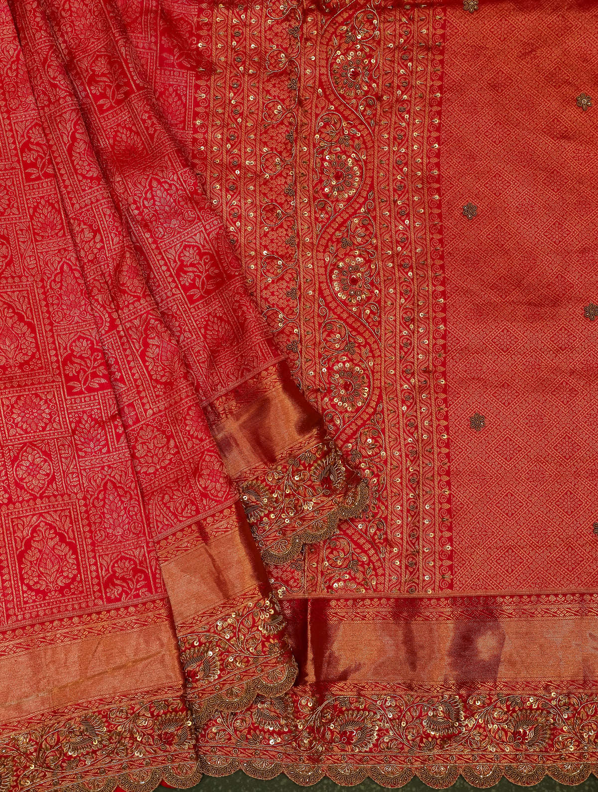 Designer Red Katan Silk Saree