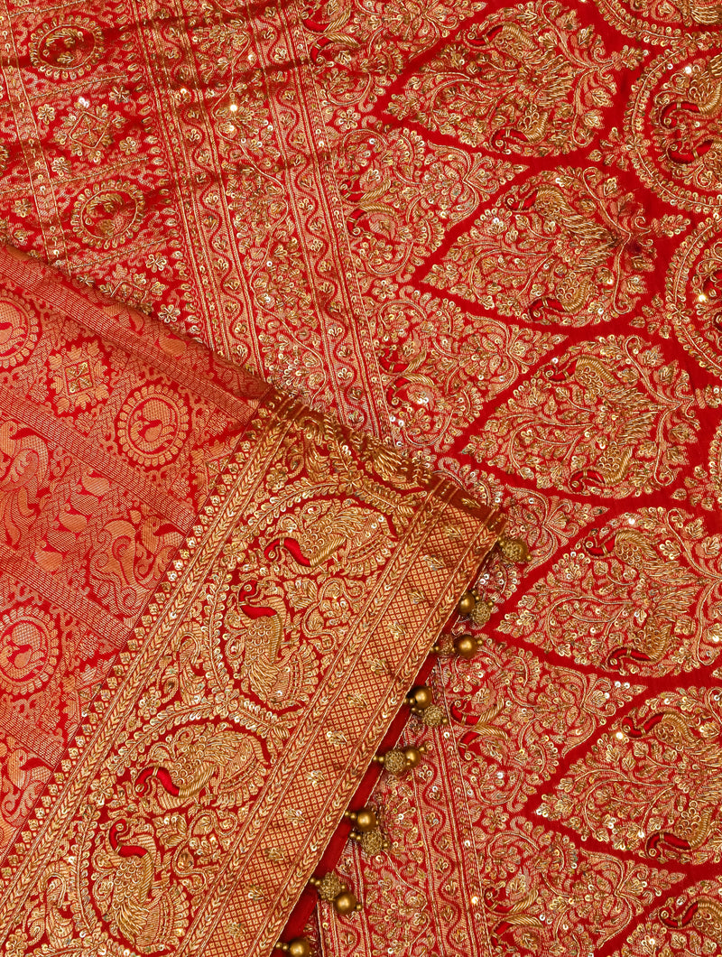 Designer Red Katan Silk Saree