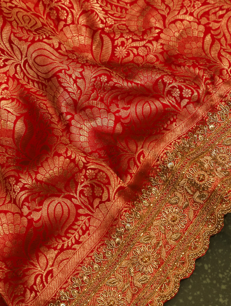 Designer Red  Katan Silk Saree