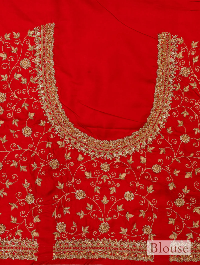 Designer Red  Katan Silk Saree