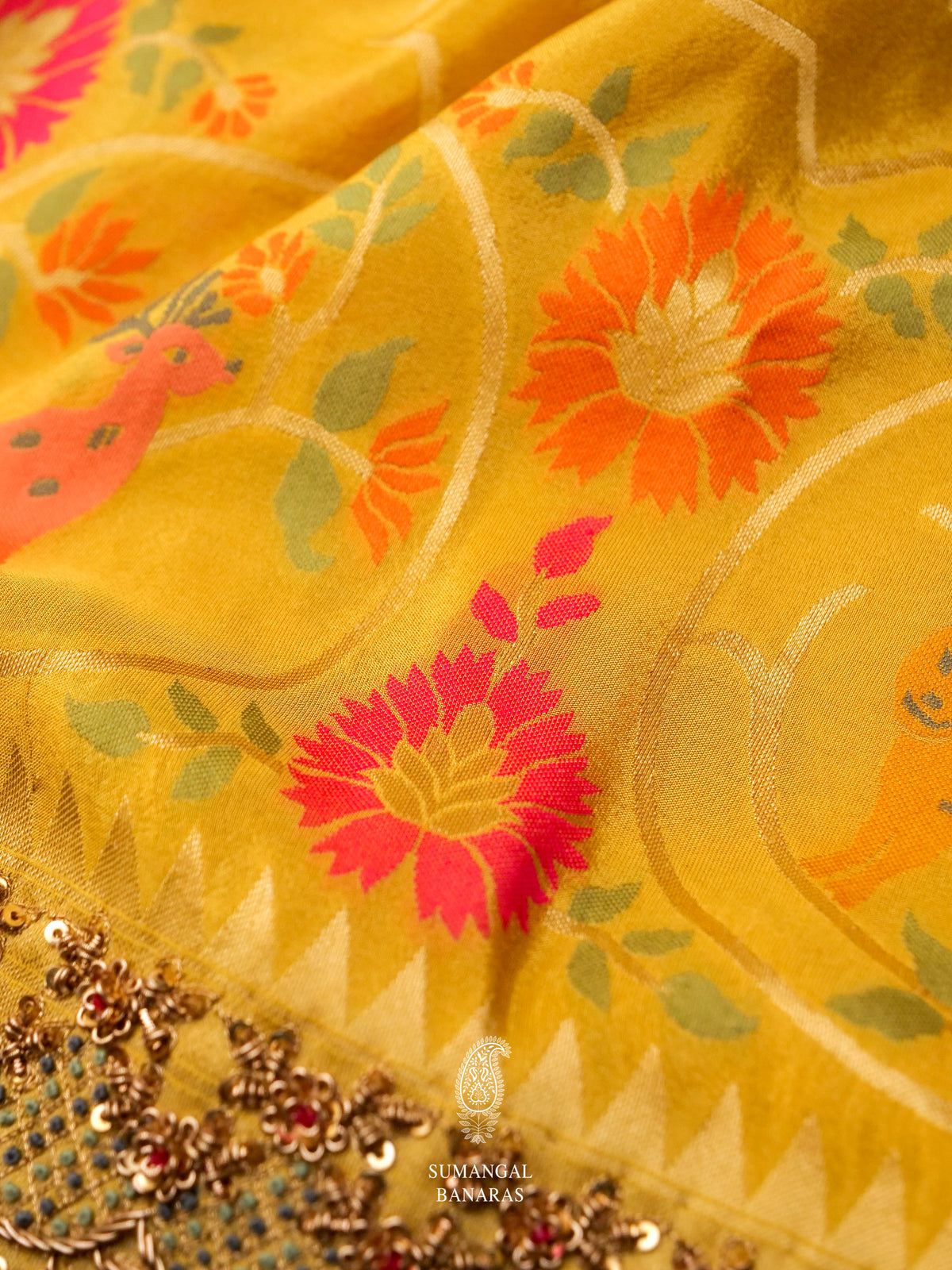 Handwoven Mellow Yellow Embroidered Silk Saree