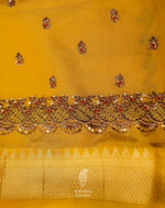 Handwoven Mellow Yellow Embroidered Silk Saree