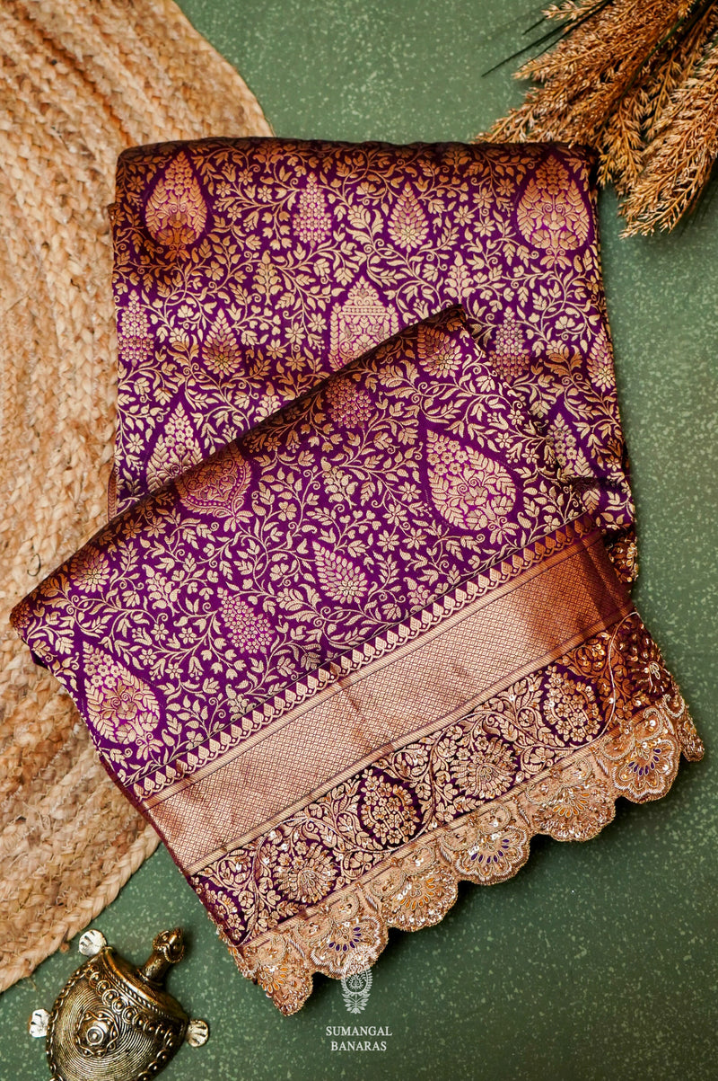 Handwoven Purple Banarasi Katan Silk Saree