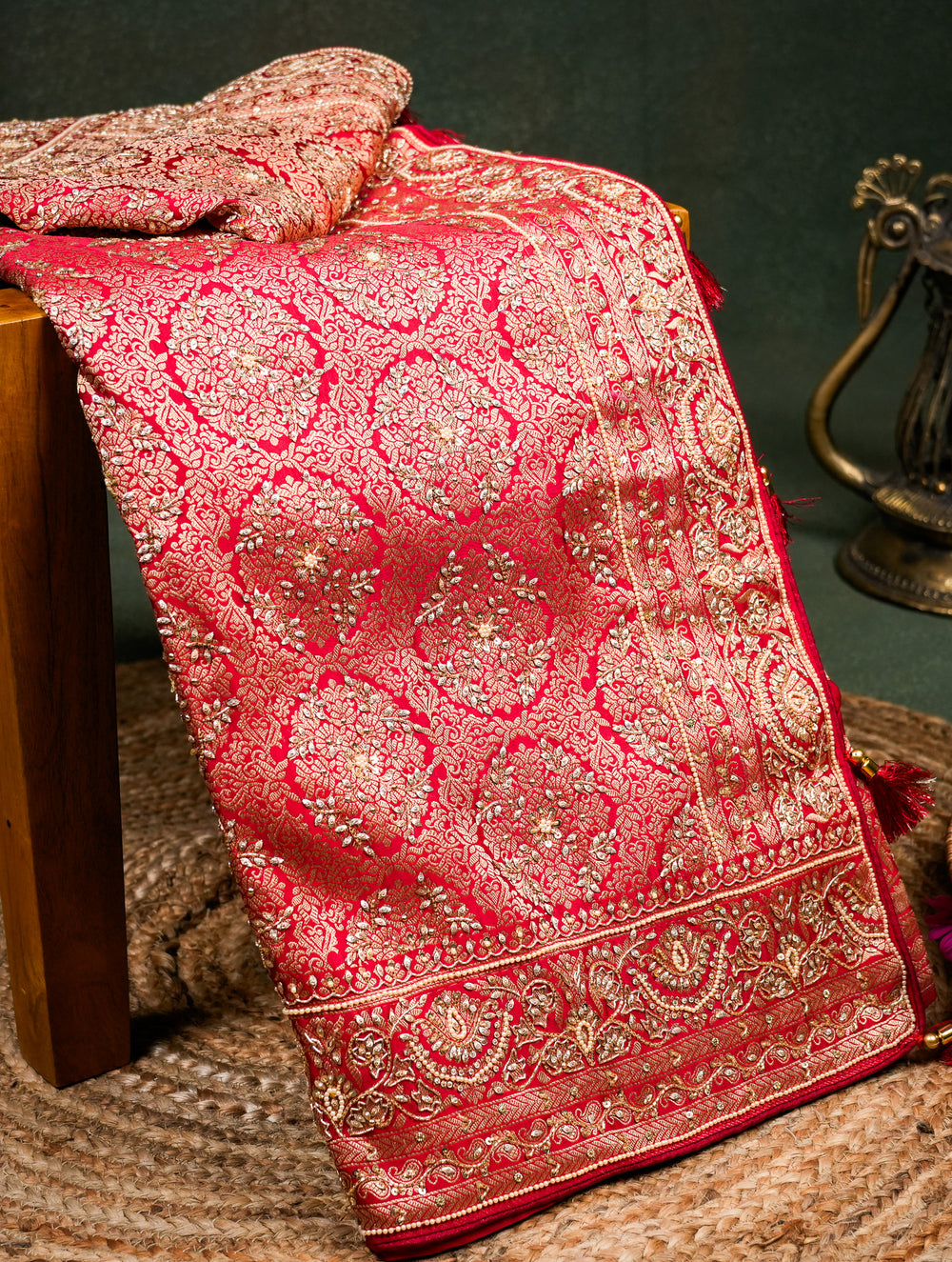 Designer Red Katan Silk Saree