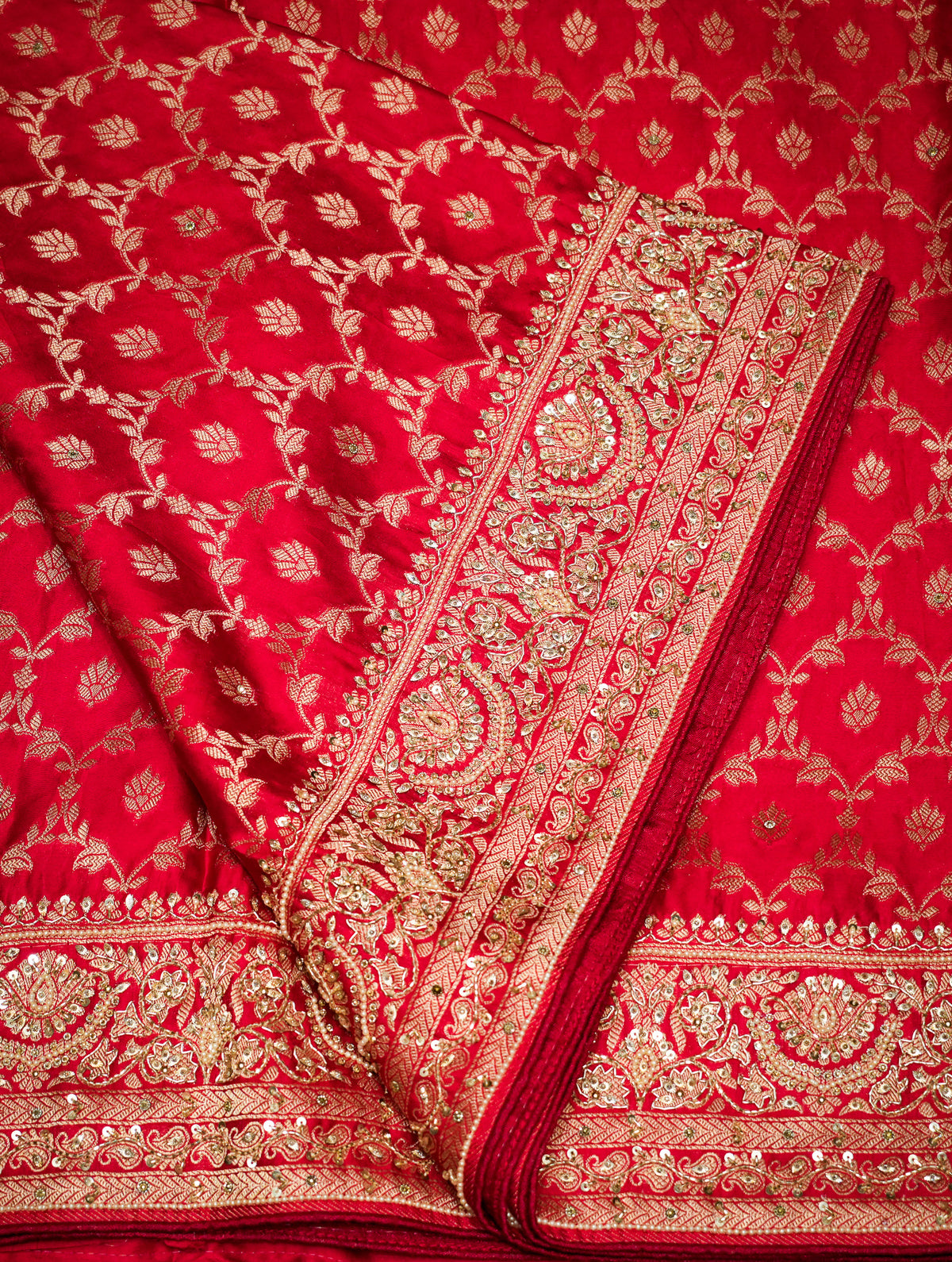 Designer Red Katan Silk Saree