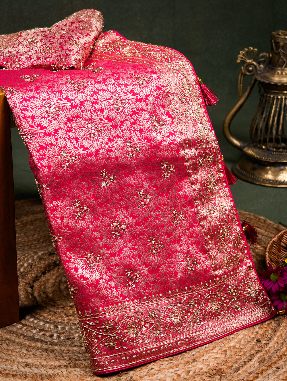 Designer Pink Katan Silk Saree