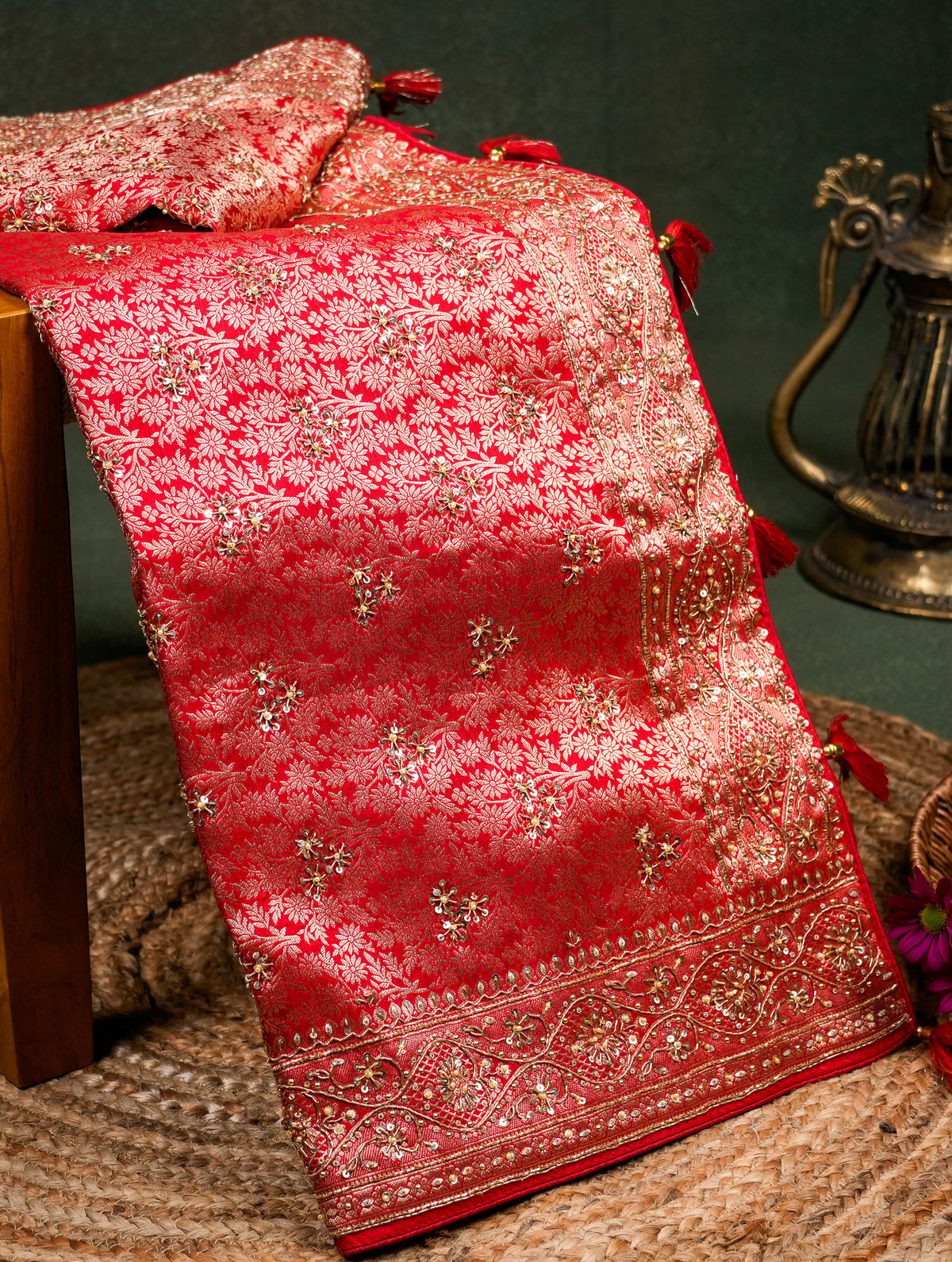 Designer Red Katan Silk Saree