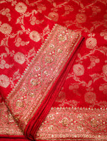 Designer Red Katan Silk Saree