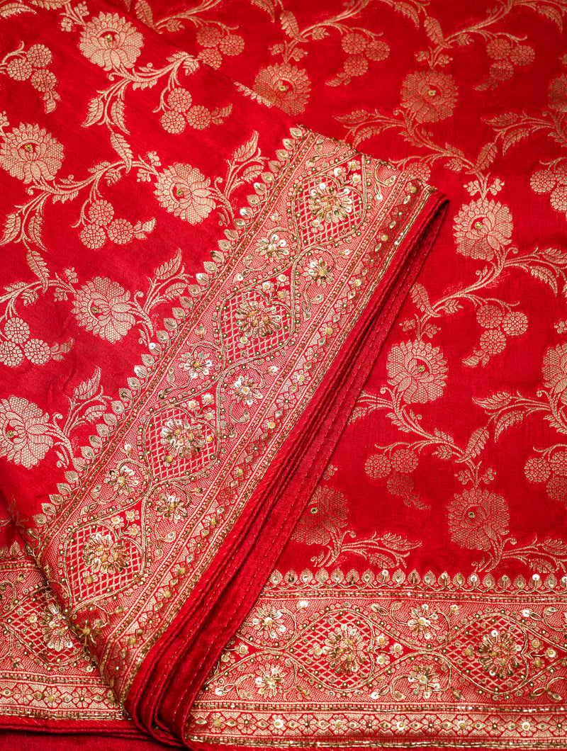 Designer Red Katan Silk Saree