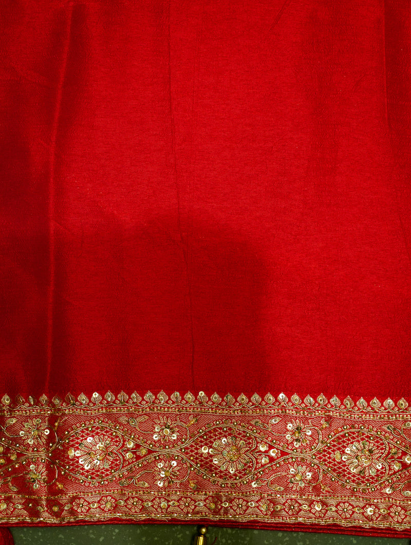 Designer Red Katan Silk Saree