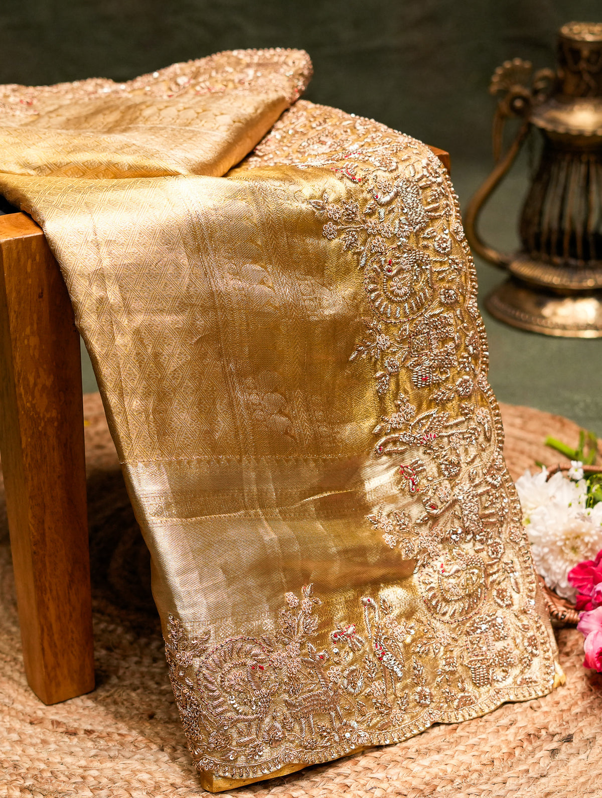 Designer Golden Banarasi Tissue Silk Saree