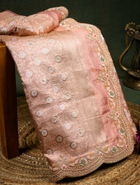 Designer Peach Katan Silk Saree