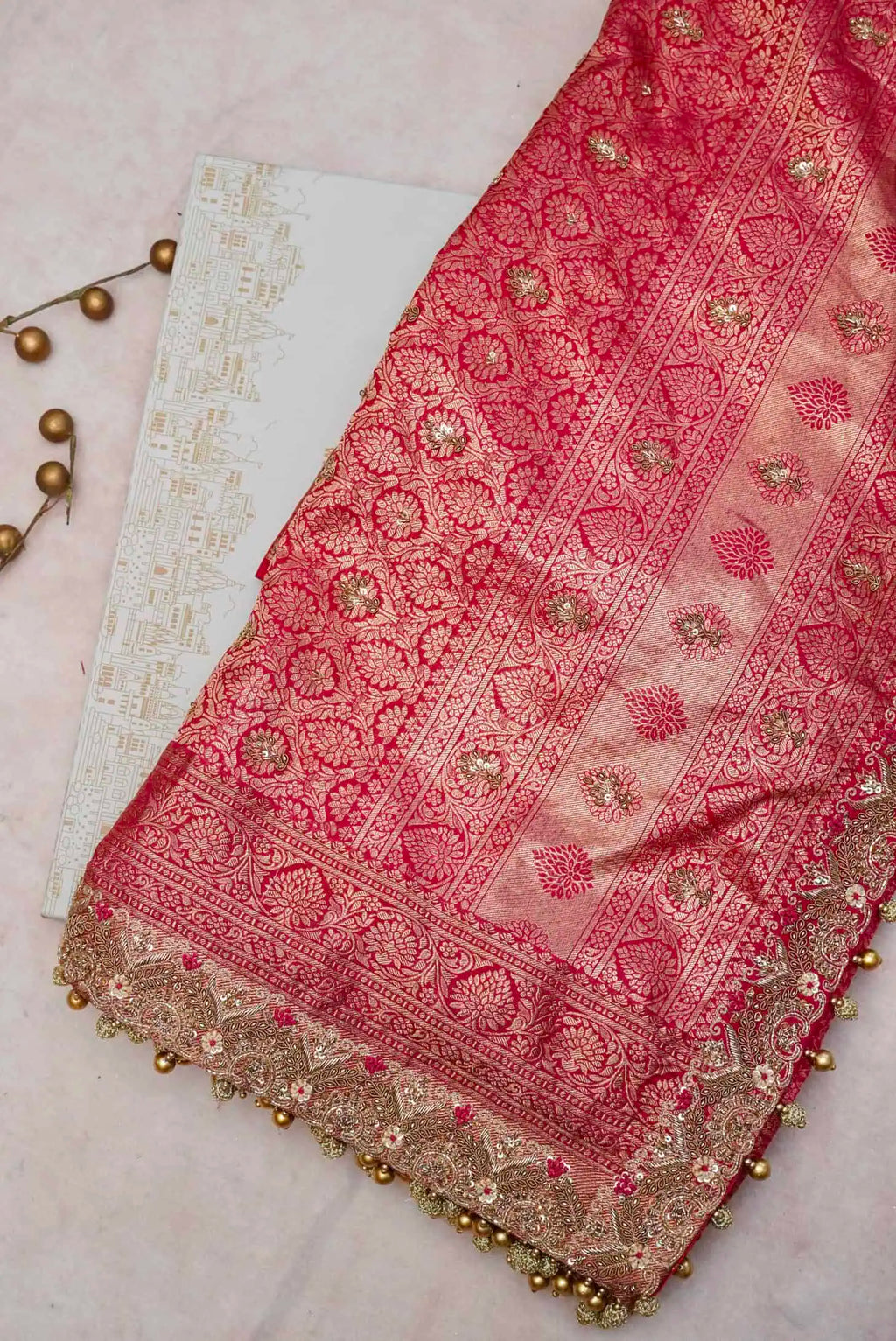 Designer Red Bridal Katan Silk Saree