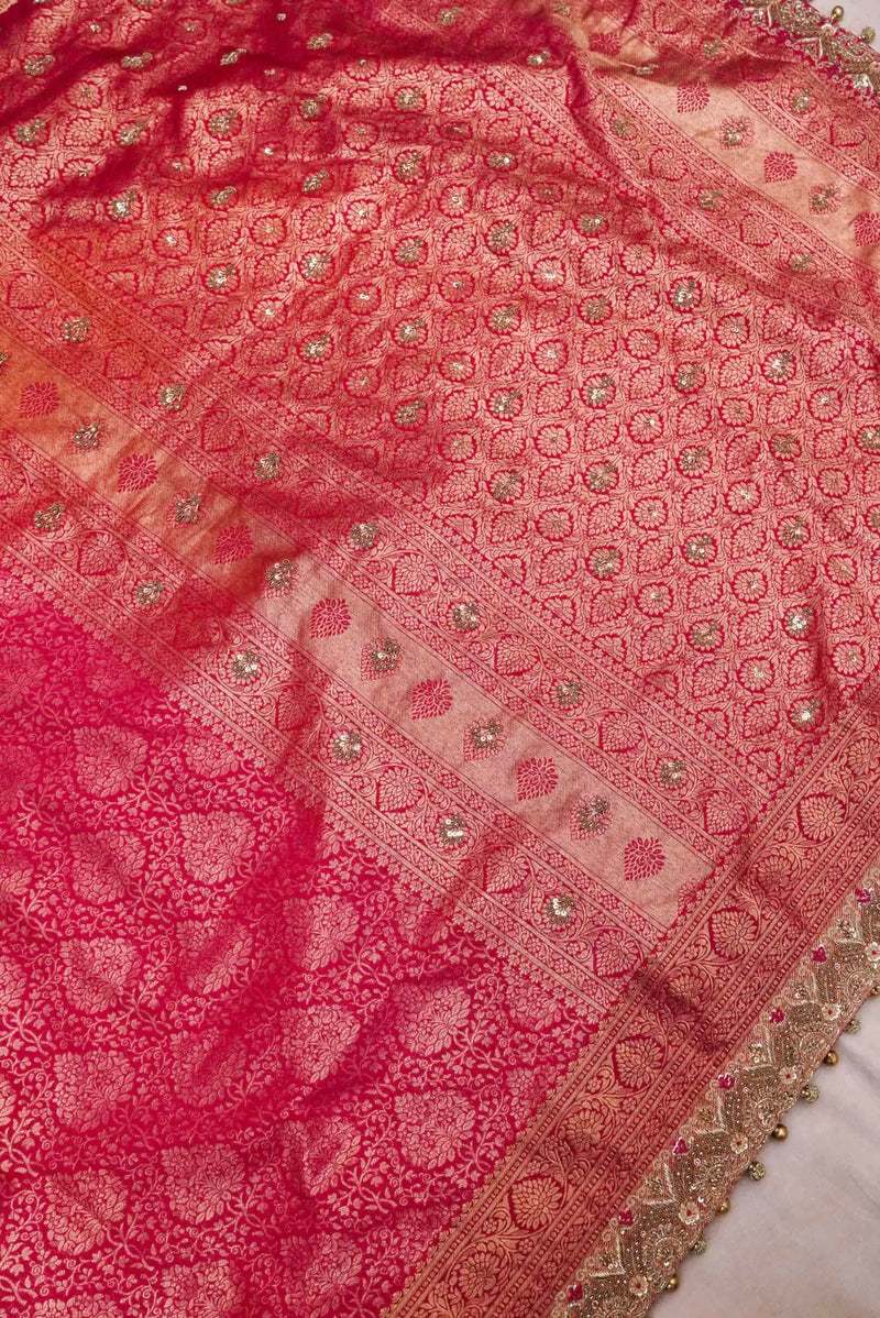 Designer Red Bridal Katan Silk Saree