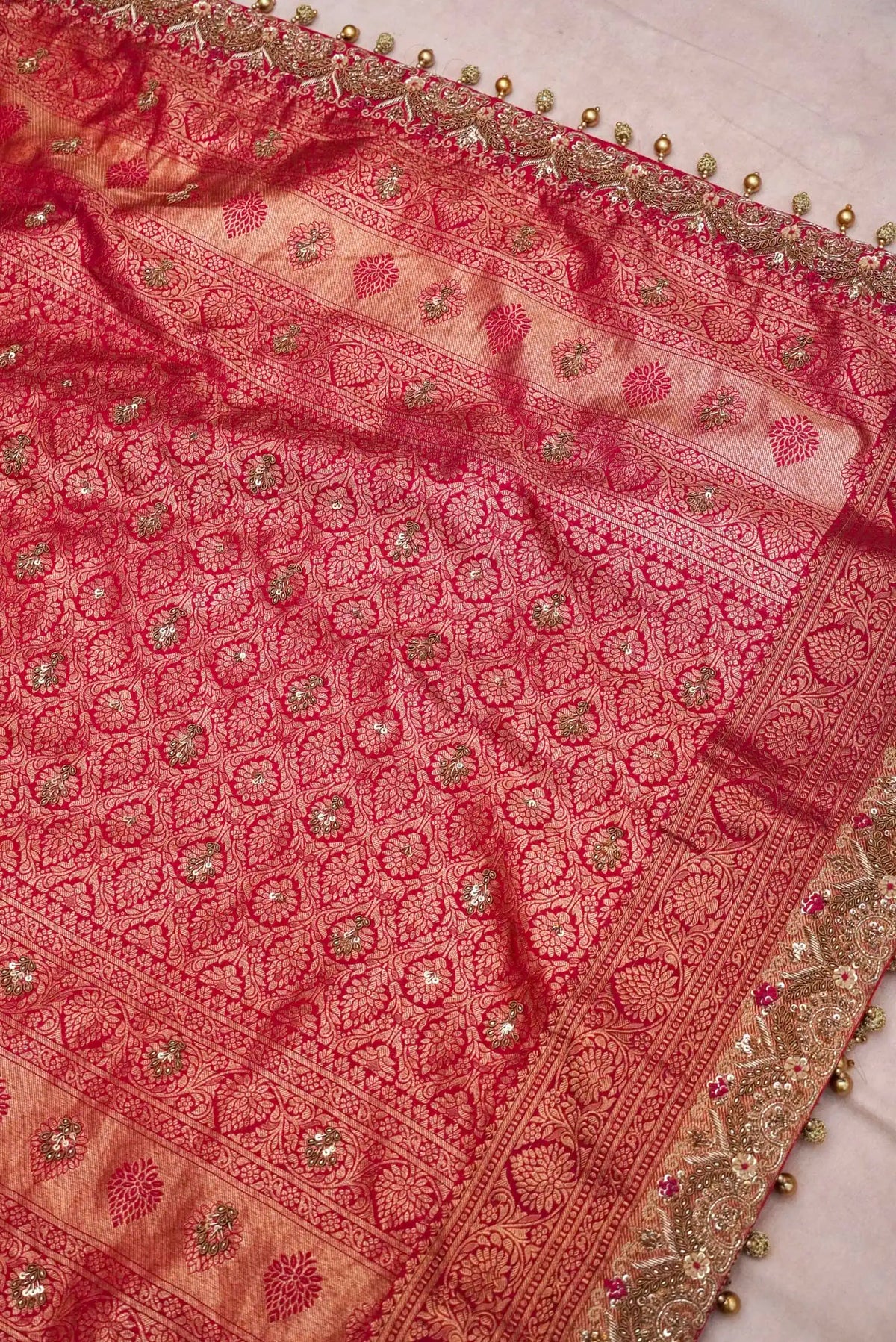 Designer Red Bridal Katan Silk Saree