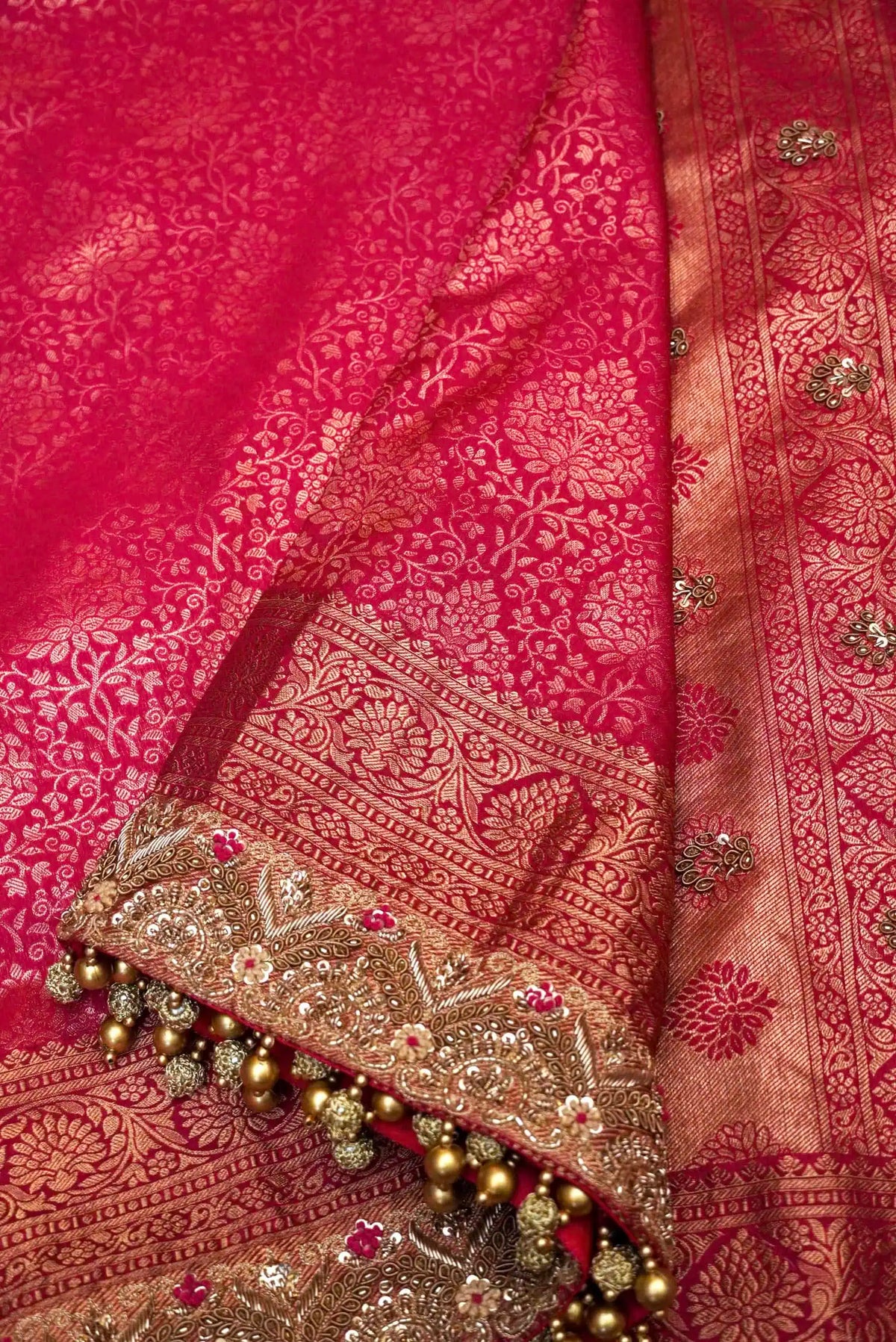 Designer Red Bridal Katan Silk Saree