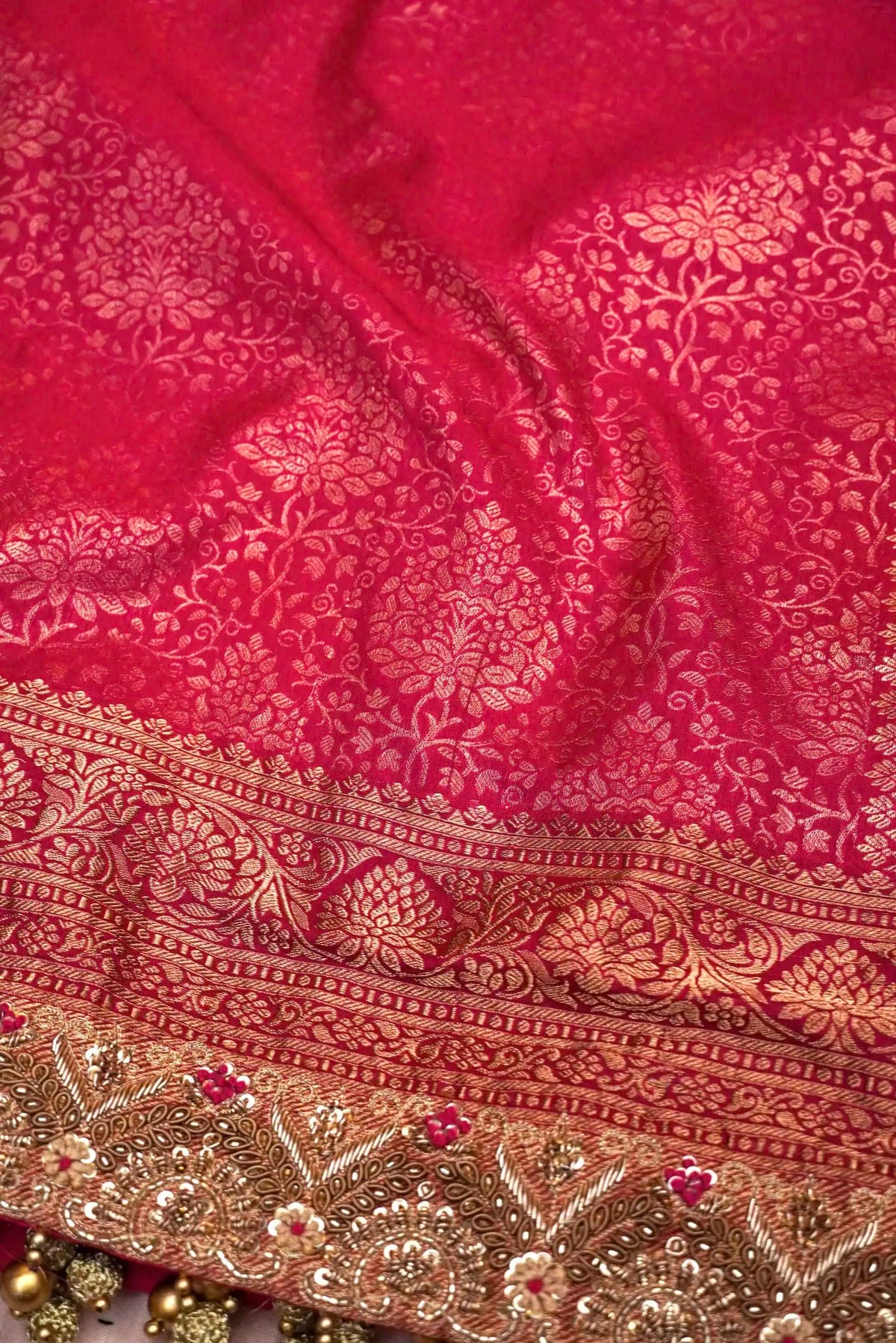 Designer Red Bridal Katan Silk Saree