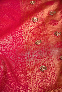 Designer Red Bridal Katan Silk Saree