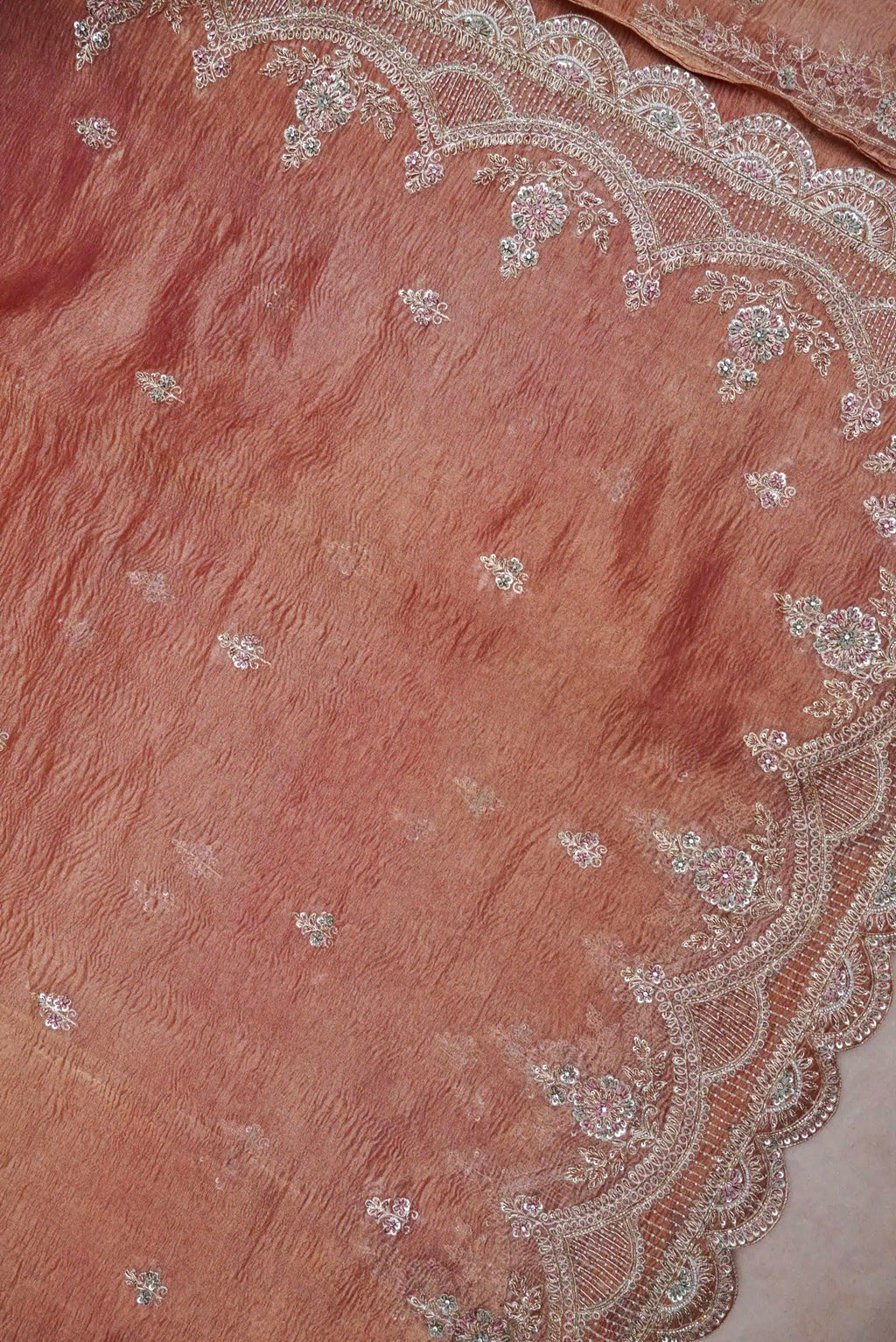 Designer Peach Crush Tissue  Silk Saree