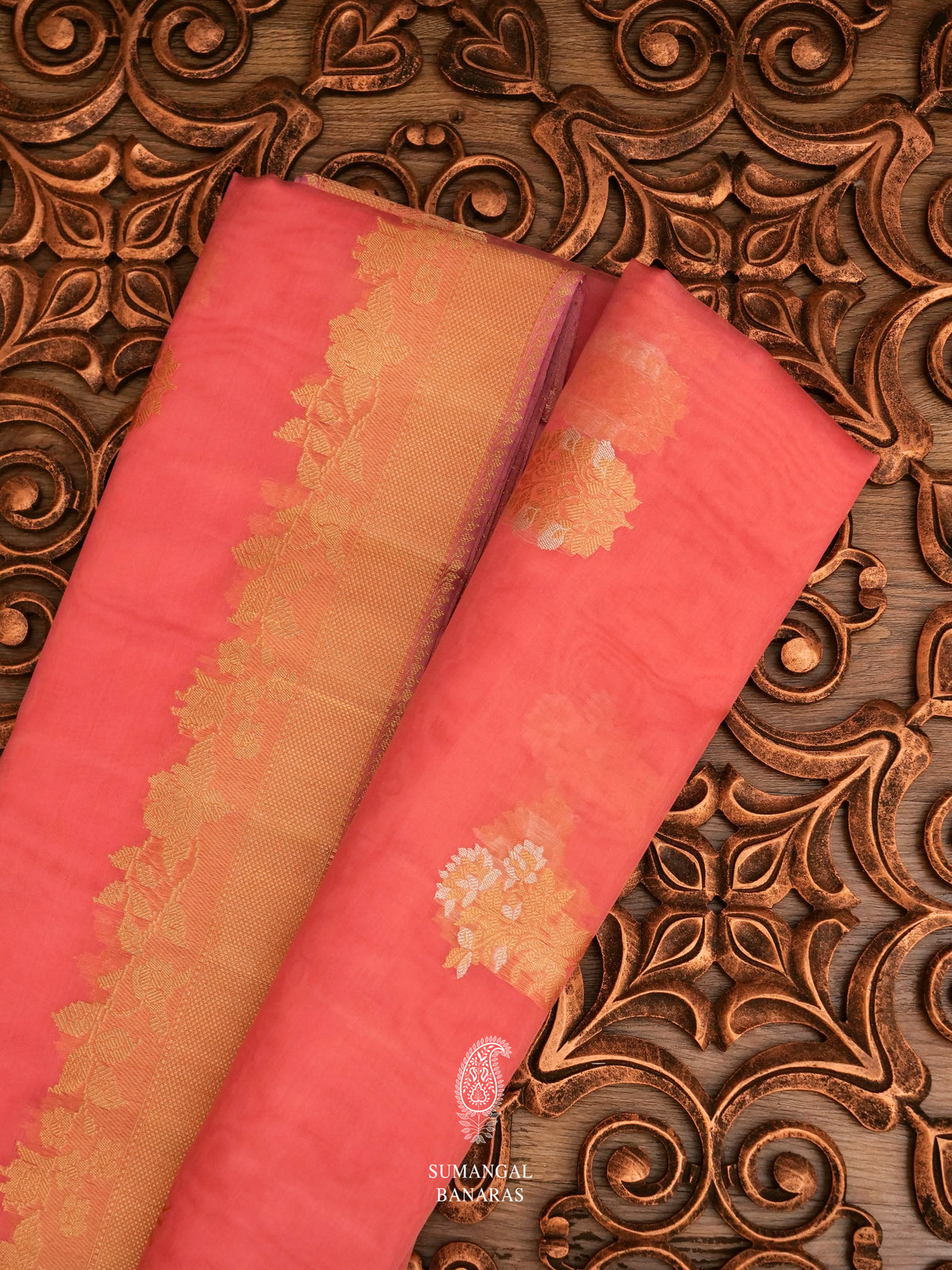 Handwoven Peachy Pink Woven Organza Silk Saree