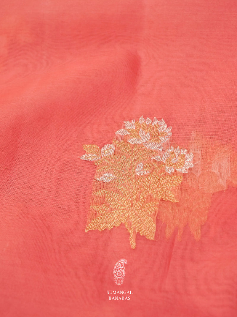 Handwoven Peachy Pink Woven Organza Silk Saree