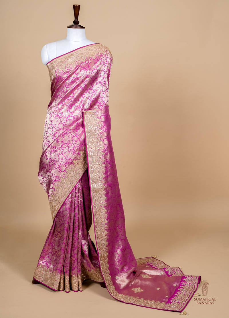 Handwoven Magenta Banarasi Katan Soft Silk Saree