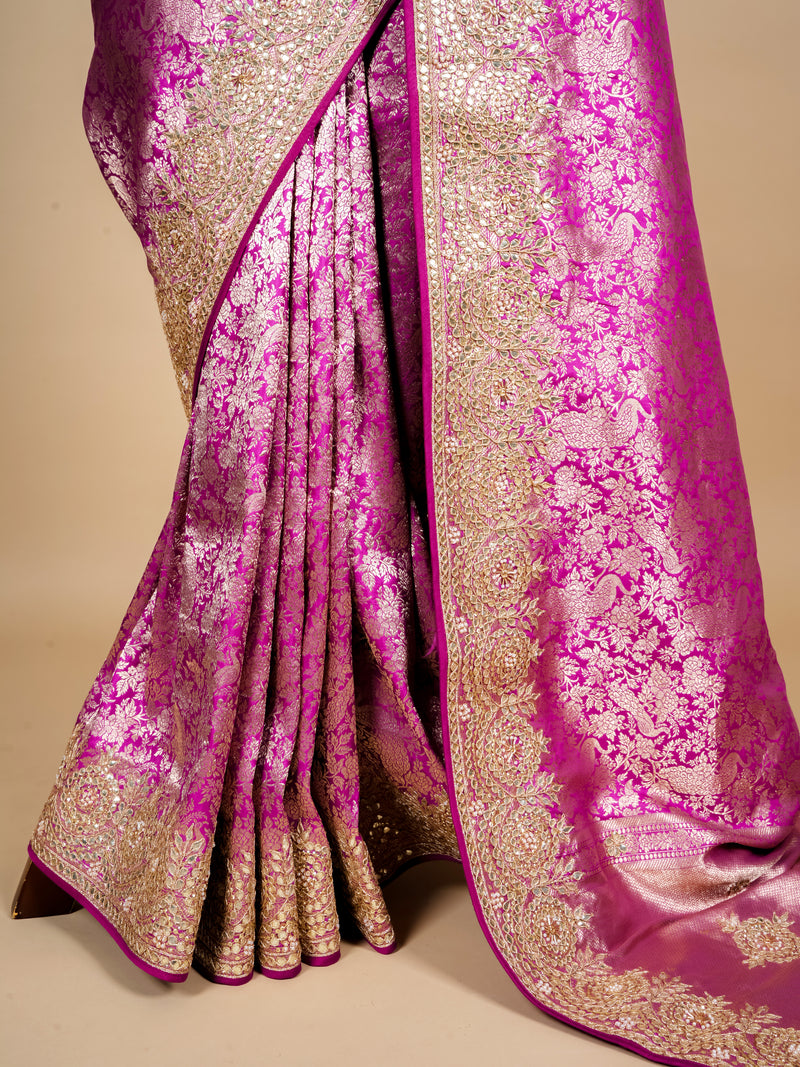 Handwoven Magenta Banarasi Katan Soft Silk Saree