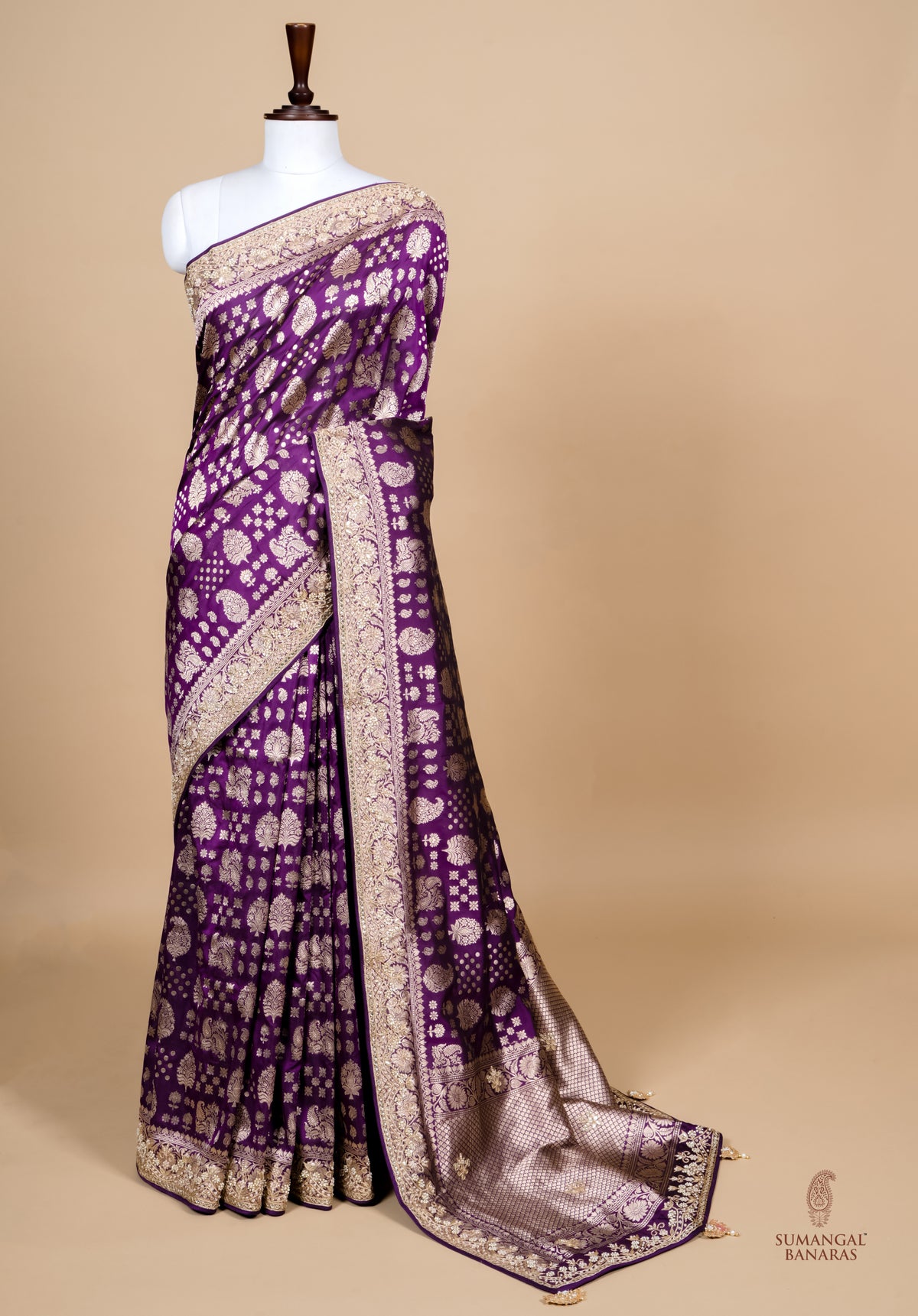 Handwoven Dark Purple Banarasi Katan Silk Saree