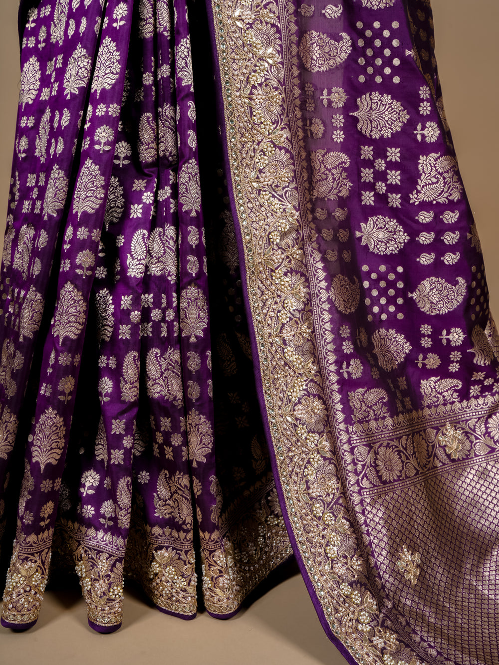 Handwoven Dark Purple Banarasi Katan Silk Saree