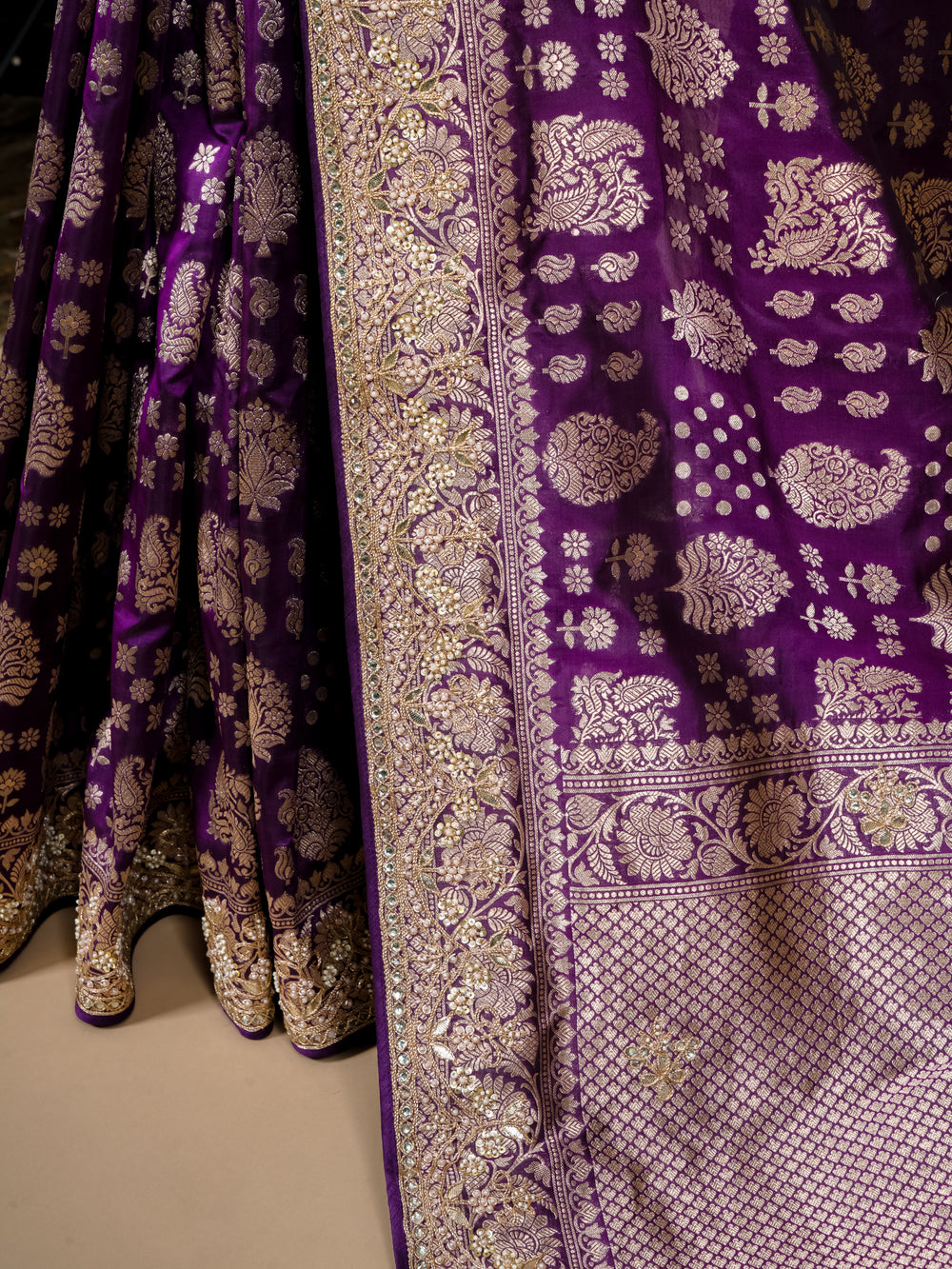 Handwoven Dark Purple Banarasi Katan Silk Saree