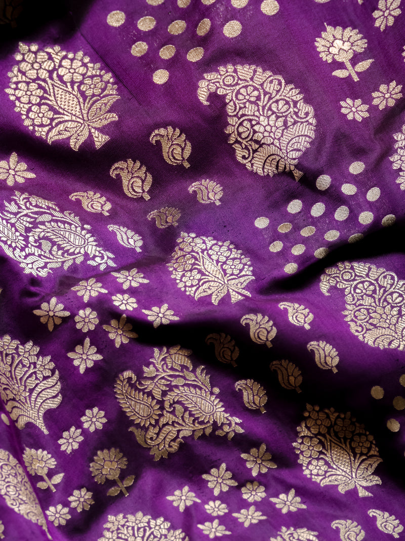 Handwoven Dark Purple Banarasi Katan Silk Saree