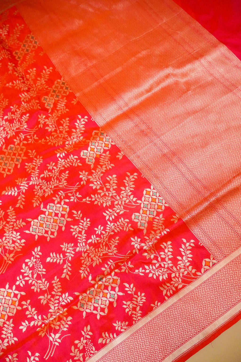 Handwoven Pinkish Red Banarasi Katan Silk Saree