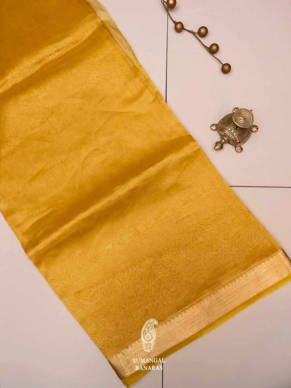 Handwoven Golden Banarasi Tissue Silk Saree