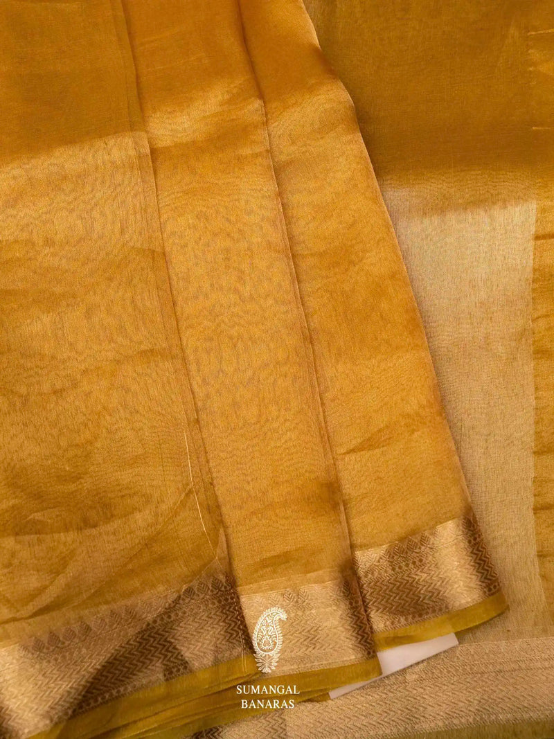 Handwoven Golden Banarasi Tissue Silk Saree