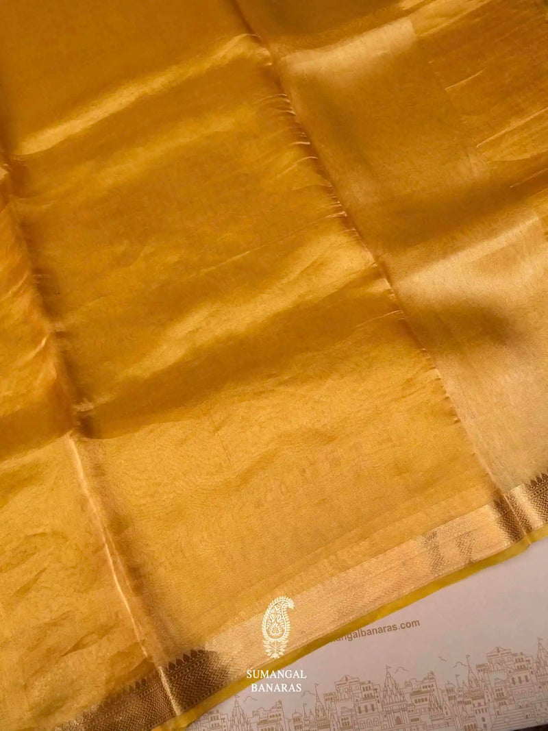 Handwoven Golden Banarasi Tissue Silk Saree