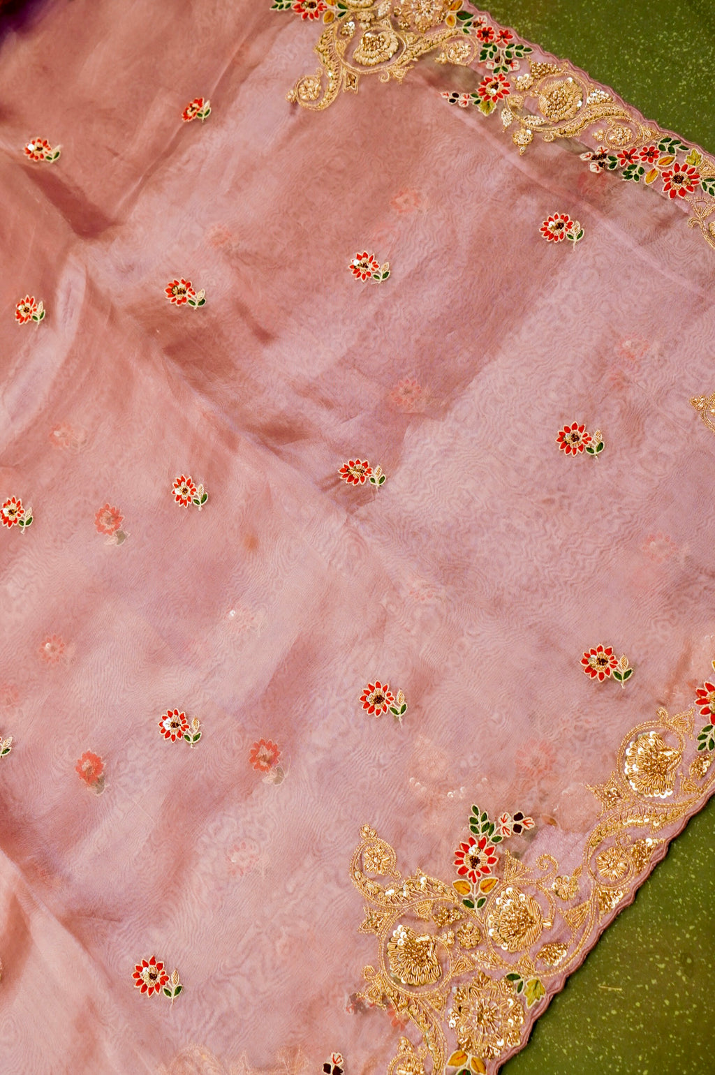 Designer Pink Organza Silk Saree