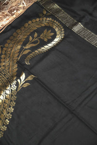 Handwoven Black Banarasi Tussar Silk Saree
