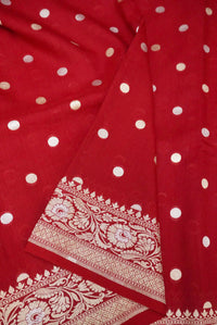 Handwoven Maroon Banarasi Crepe Georgette Silk Saree