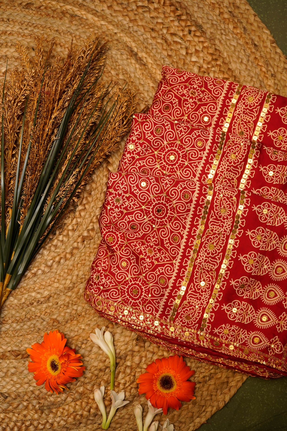 Designer Red Gajji Silk Saree