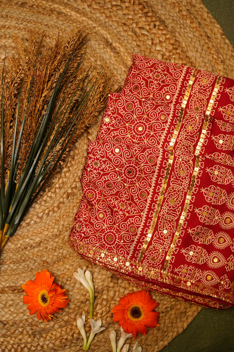 Designer Red Gajji Silk Saree