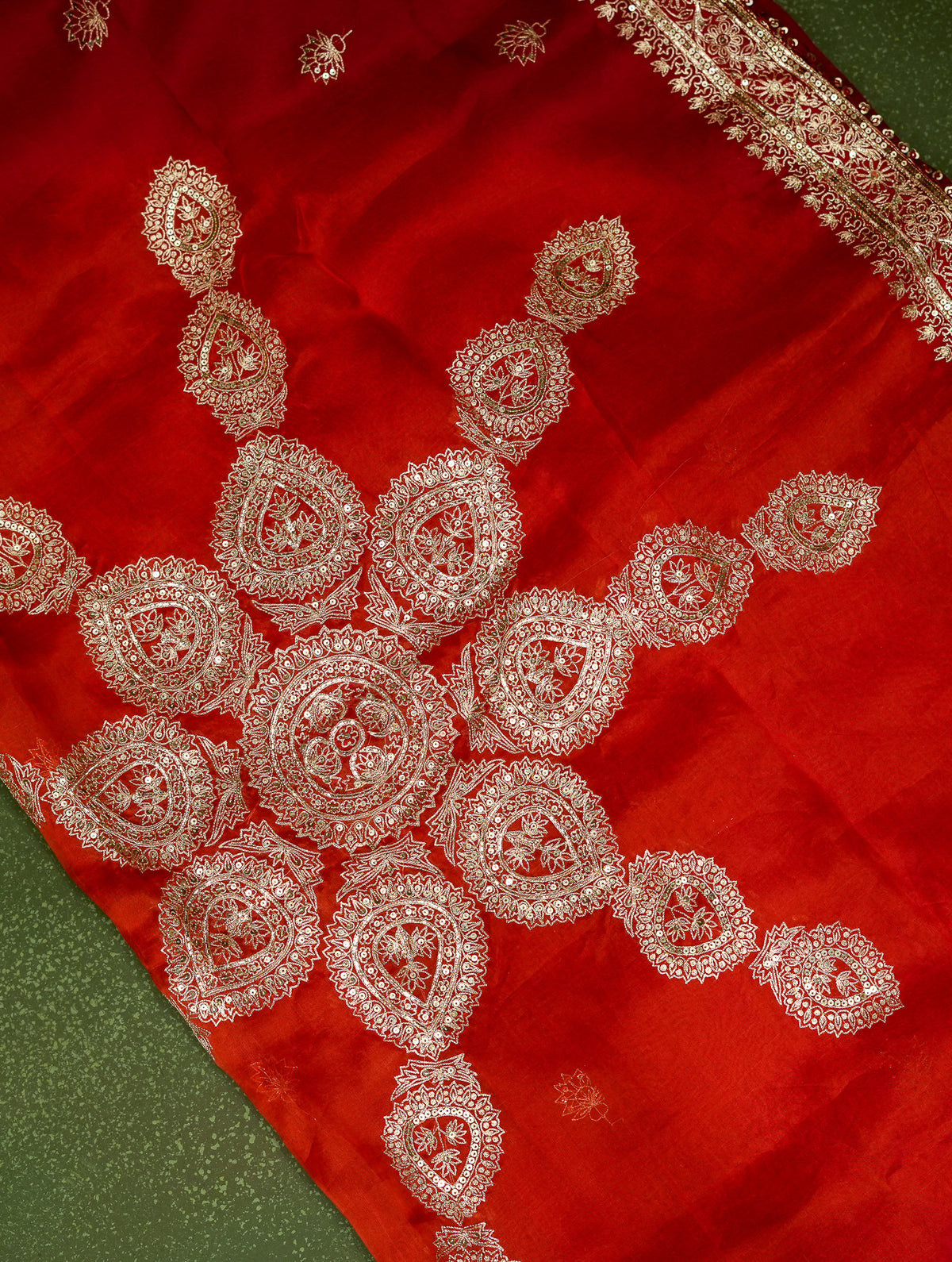 Designer Orange Banarasi Organza Saree