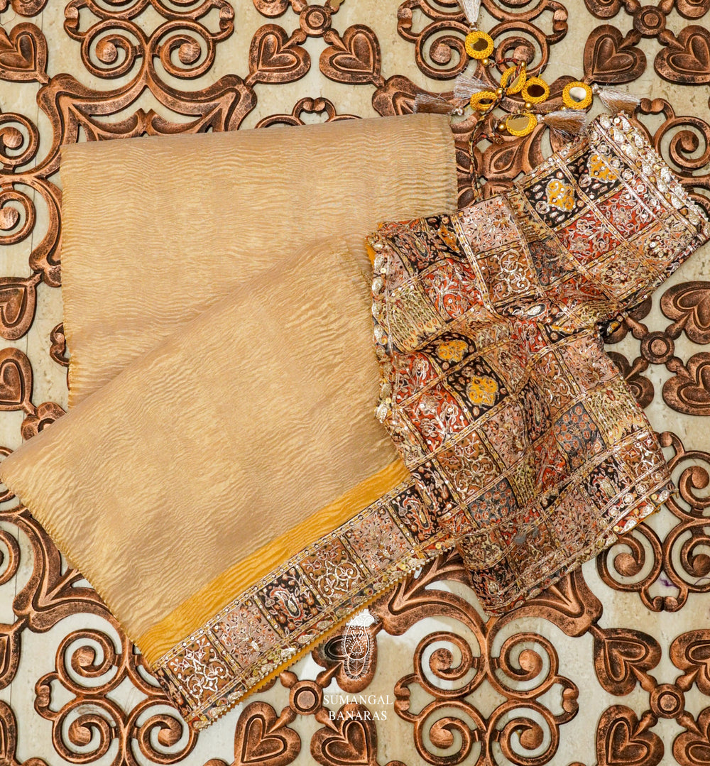 Handwoven Golden Banarasi Kora Tissue Silk Saree