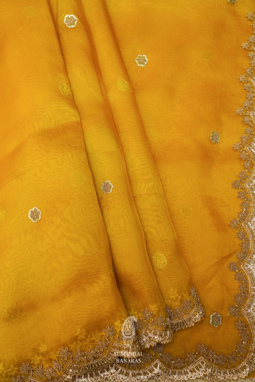 Handwoven Yellow Banarasi Organza Saree