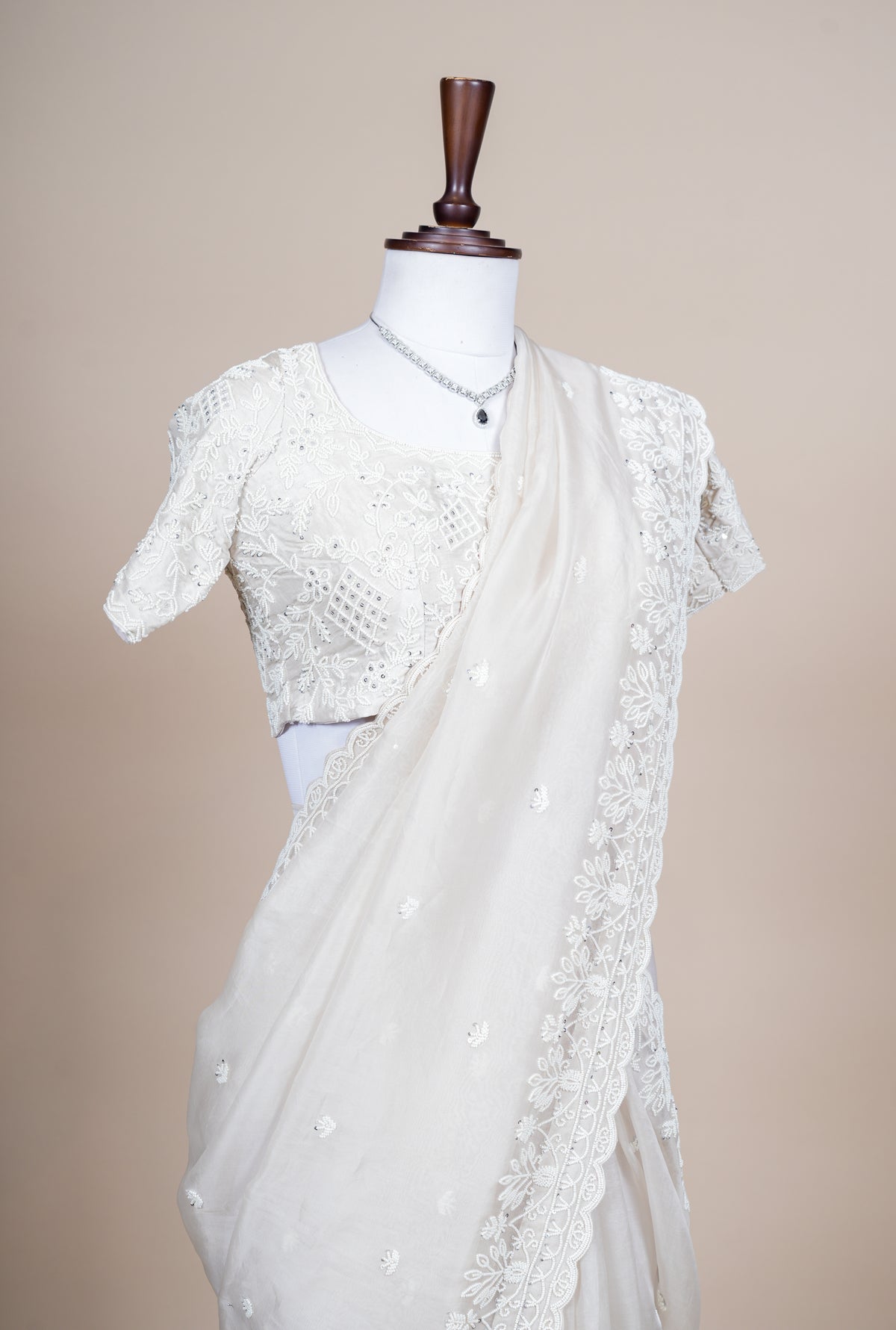 Designer White Organza Saree