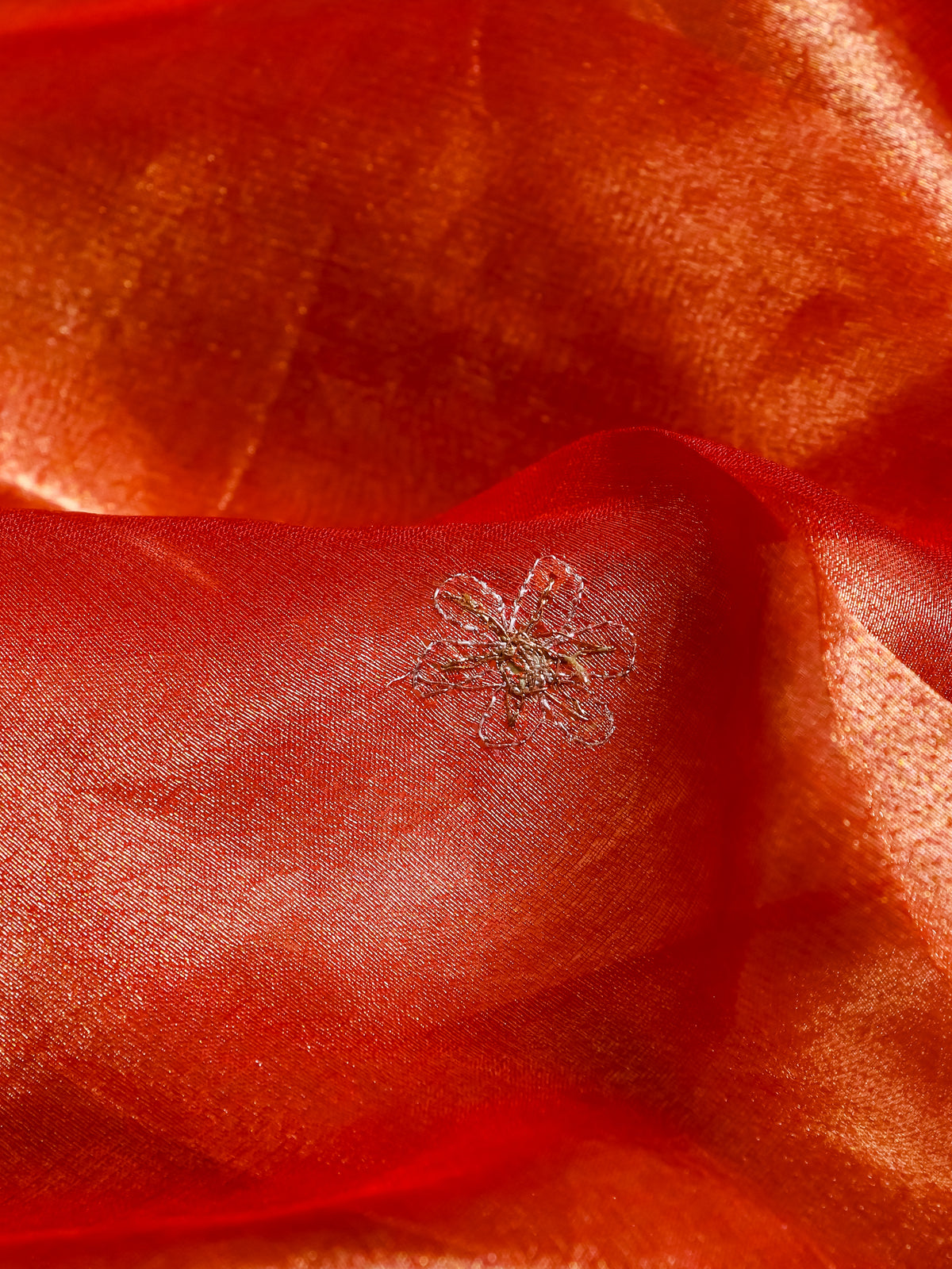 Designer Light Orange Tissue Silk Saree