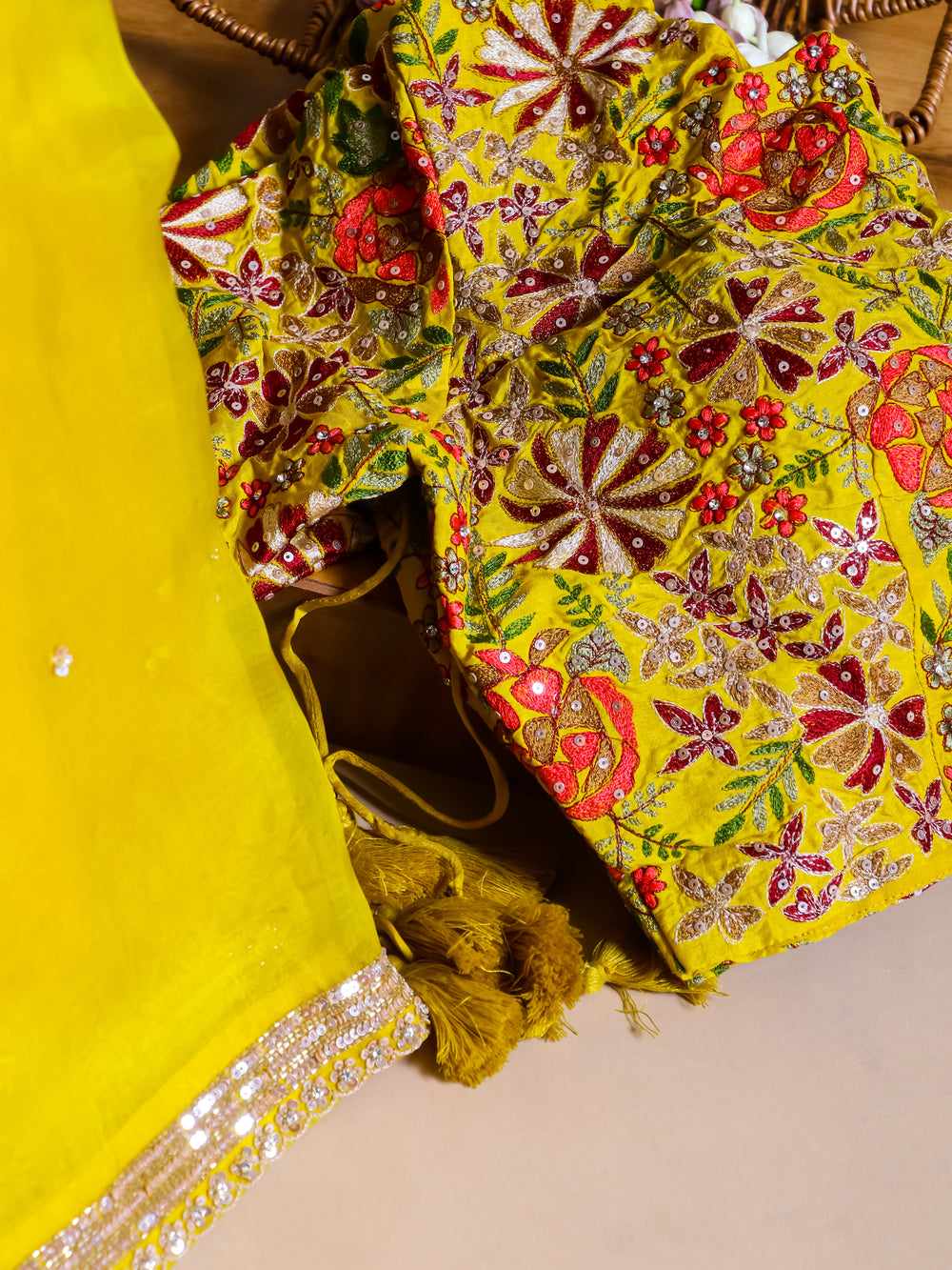 Designer Mustard Yellow Organza Silk Saree