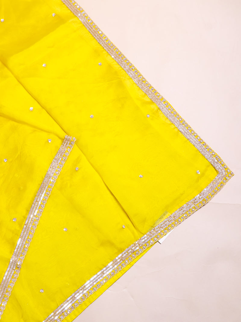 Designer Mustard Yellow Organza Silk Saree