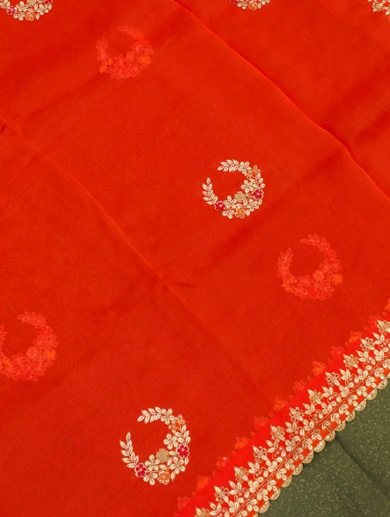 Designer Red Organza Silk Saree